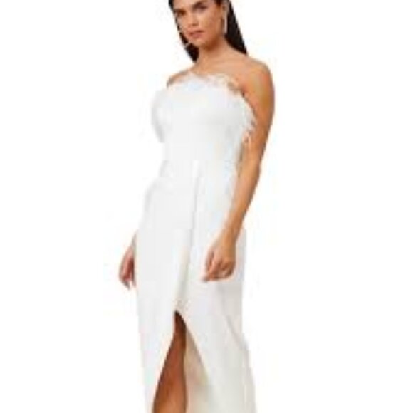 Aidan Mattox ivory white strapless feather bridal gown dress size 2 - Picture 2 of 8